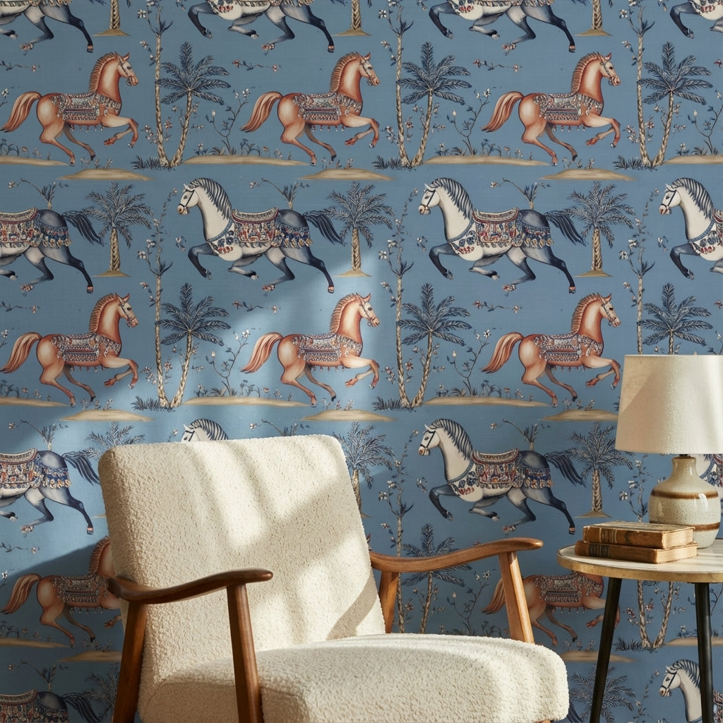 Vintage Toile Wallpaper Blue Removable Floral Wall Mural