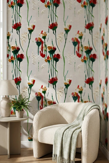 White Background Wallpaper Floral Abstract Wall Decor