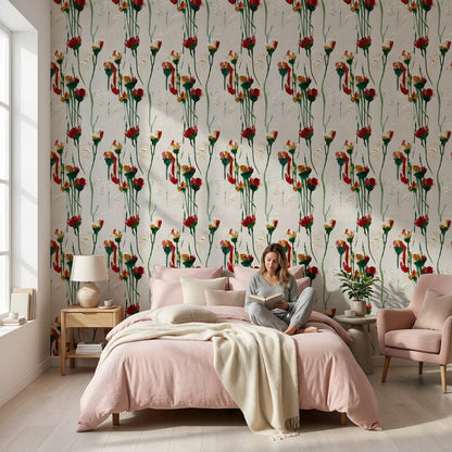 White Background Wallpaper Floral Abstract Wall Decor