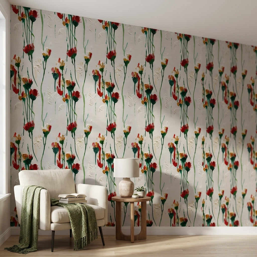White Background Wallpaper Floral Abstract Wall Decor