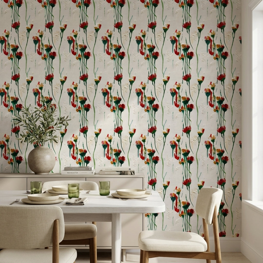White Background Wallpaper Floral Abstract Wall Decor