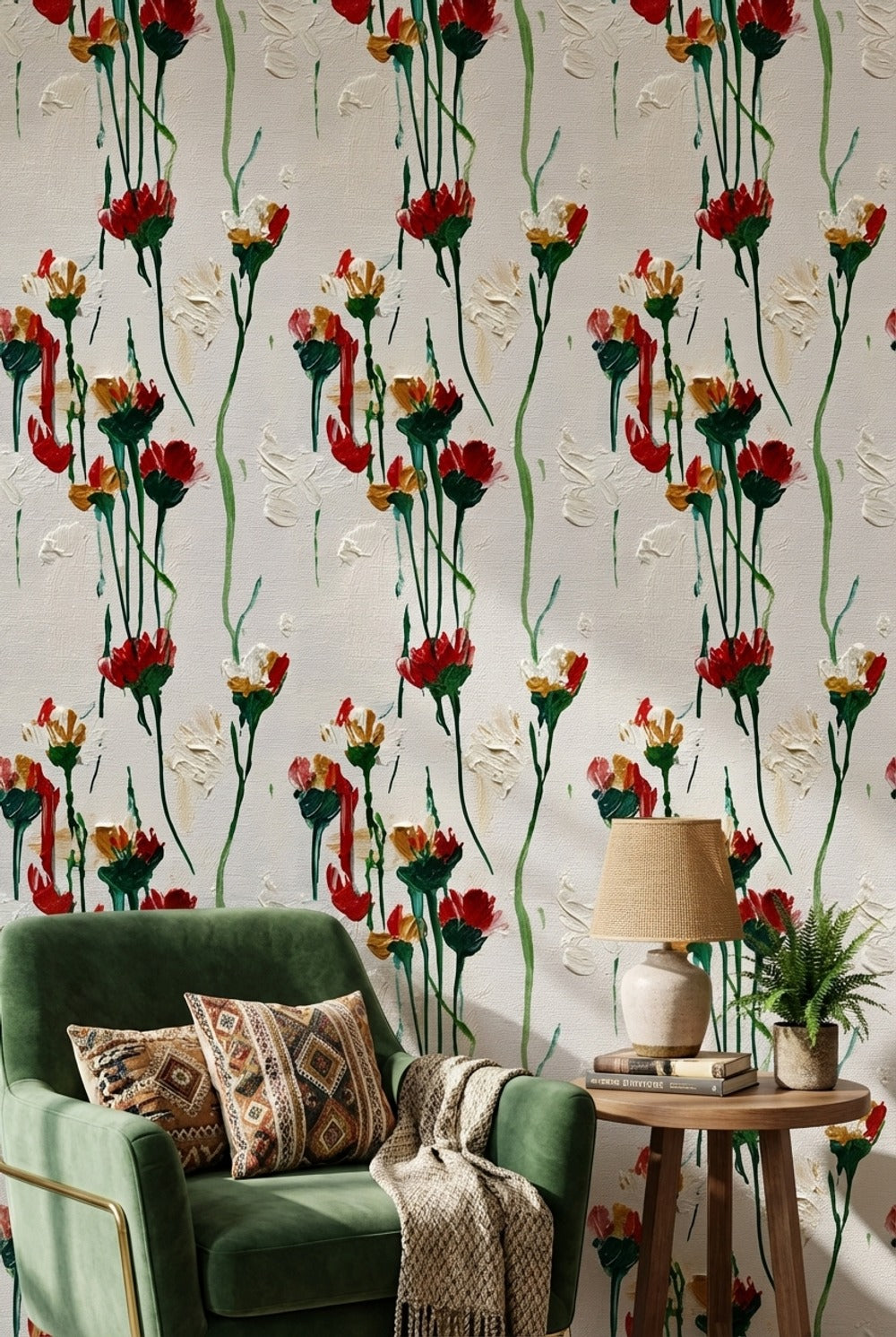 White Background Wallpaper Floral Abstract Wall Decor