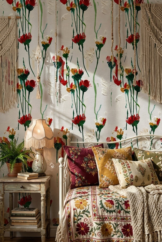 White Background Wallpaper Floral Abstract Wall Decor