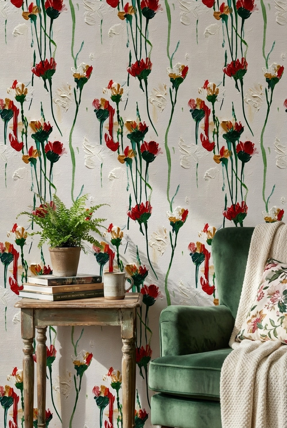 White Background Wallpaper Floral Abstract Wall Decor