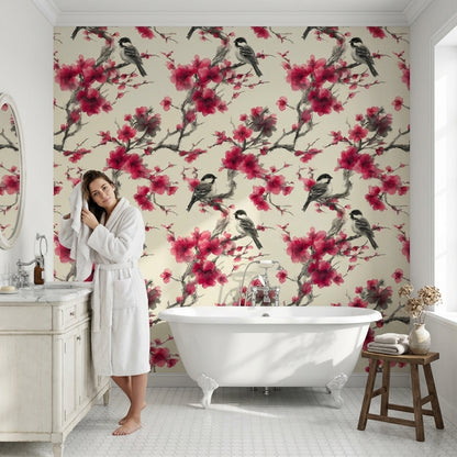 Floral Wallpaper Birds Removable Vintage Wall Mural