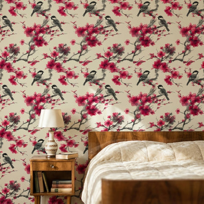 Floral Wallpaper Birds Removable Vintage Wall Mural