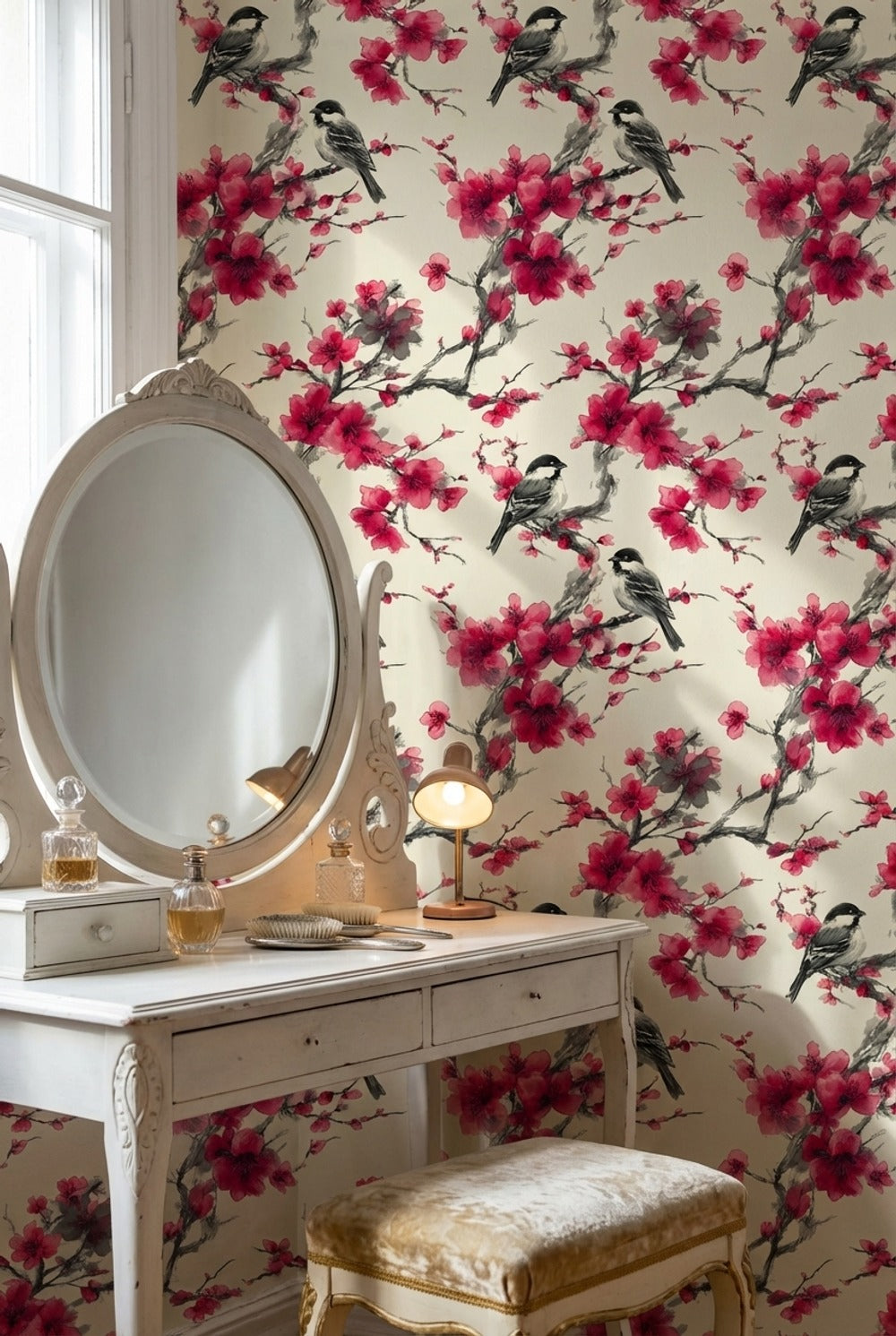 Floral Wallpaper Birds Removable Vintage Wall Mural