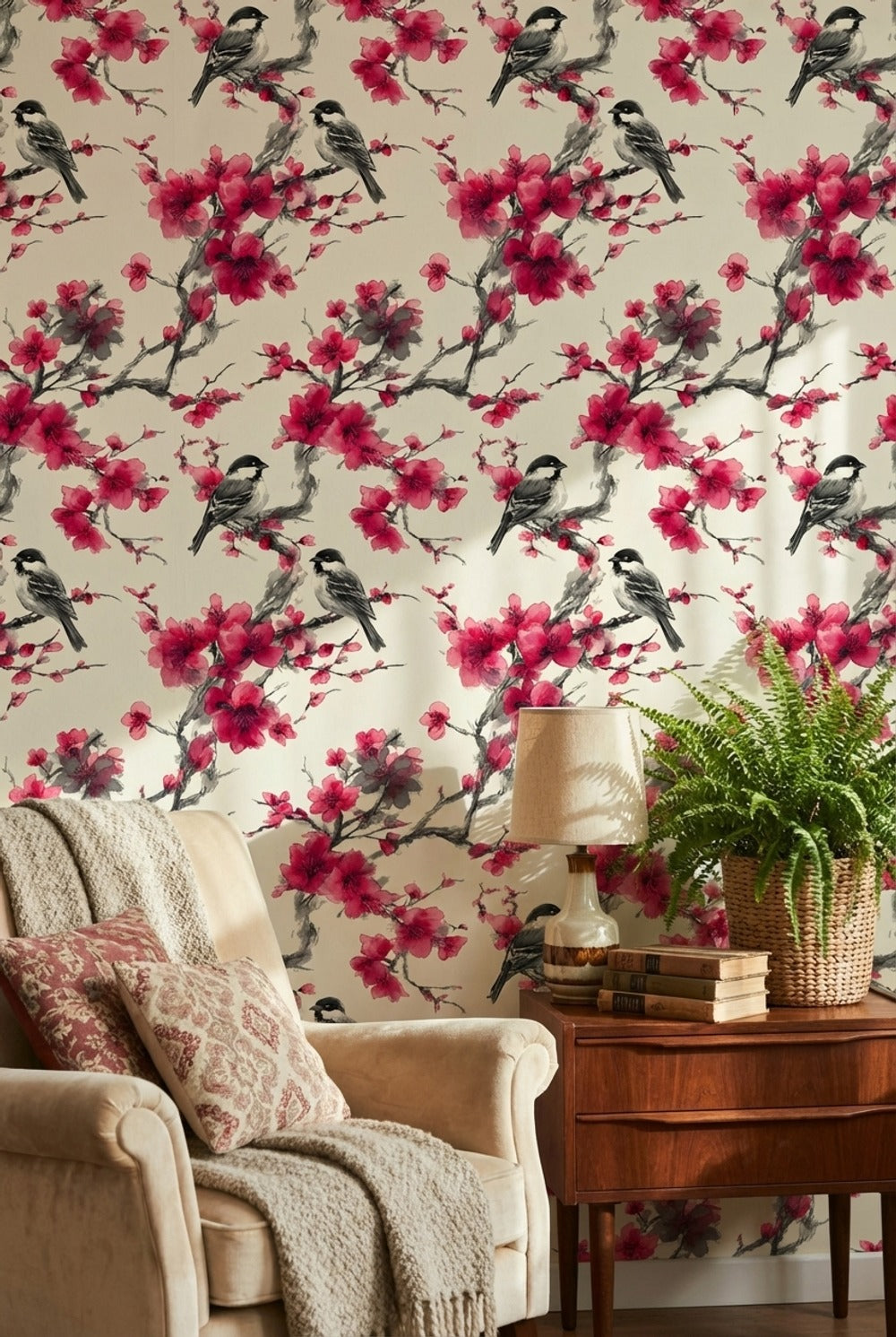 Floral Wallpaper Birds Removable Vintage Wall Mural