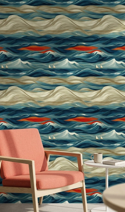 Abstract Wallpaper Ocean Waves Wall Mural
