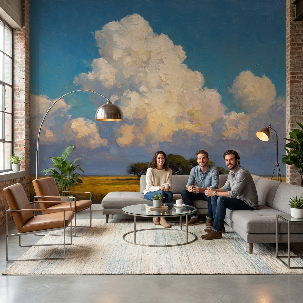 Clouds Wallpaper Landscape Impressionist Wall Mural