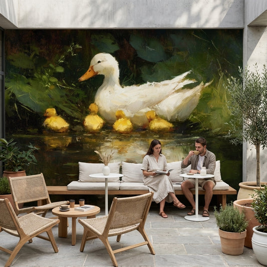 Ducklings Nature Wallpaper Greenery Pond Wall Mural