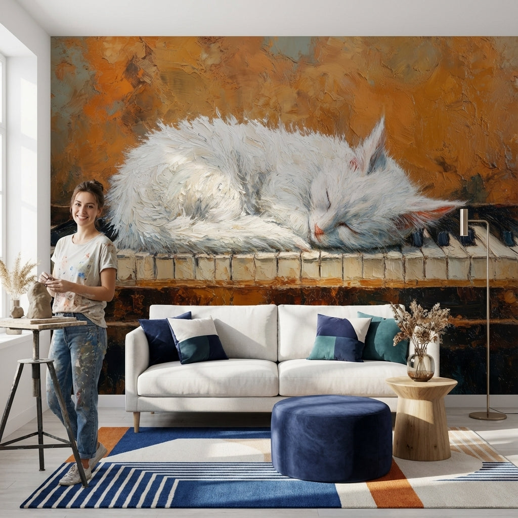 Cat Wallpaper Piano Abstract Wall Mural