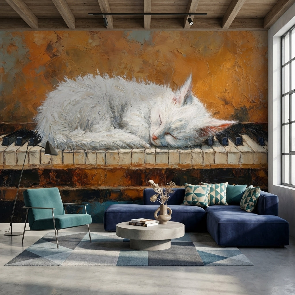Cat Wallpaper Piano Abstract Wall Mural