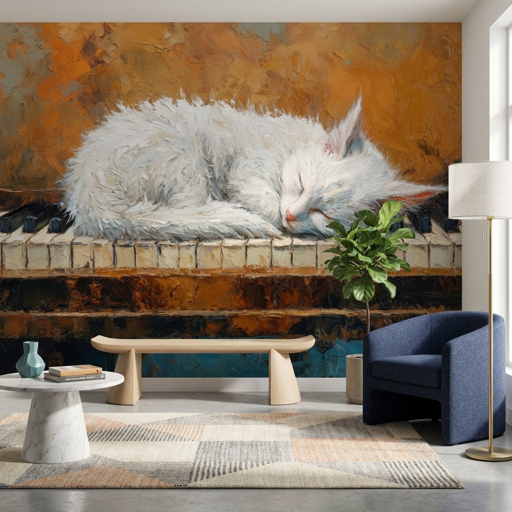 Cat Wallpaper Piano Abstract Wall Mural
