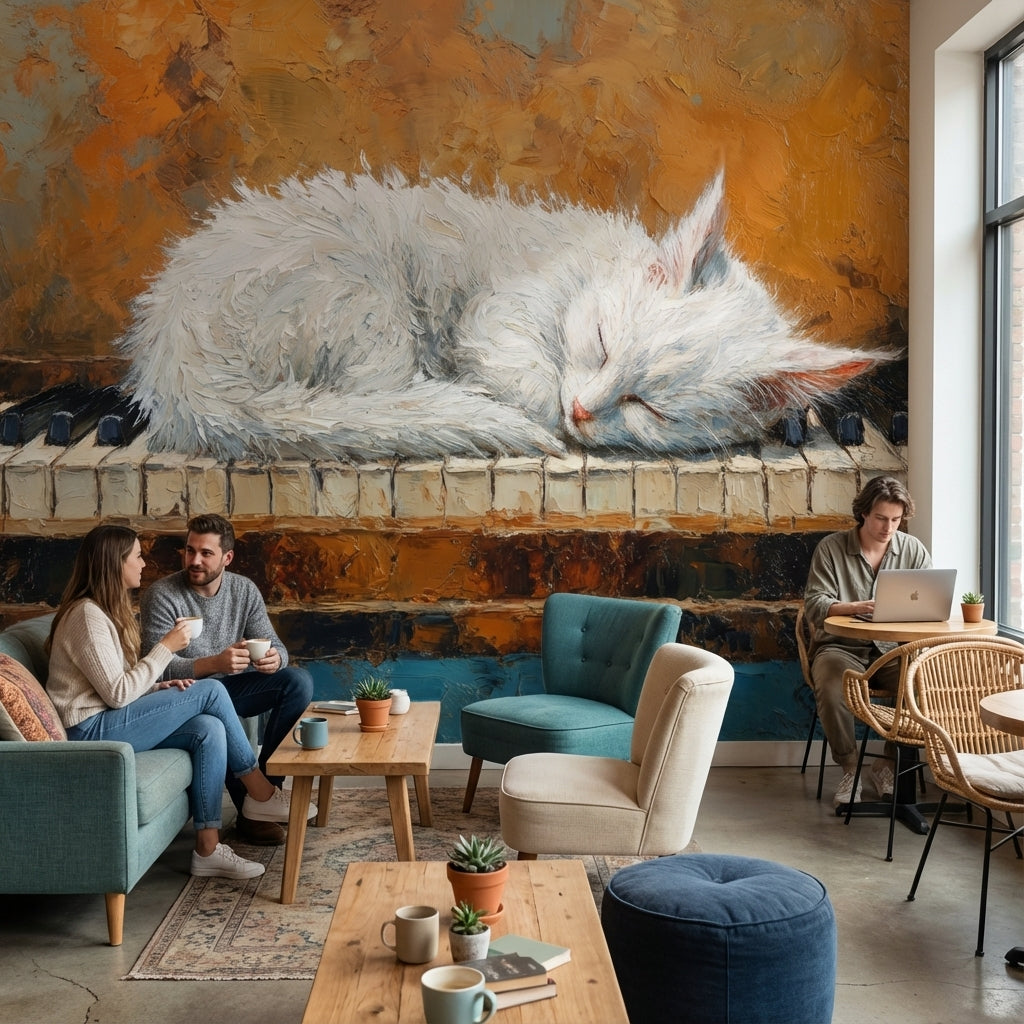 Cat Wallpaper Piano Abstract Wall Mural