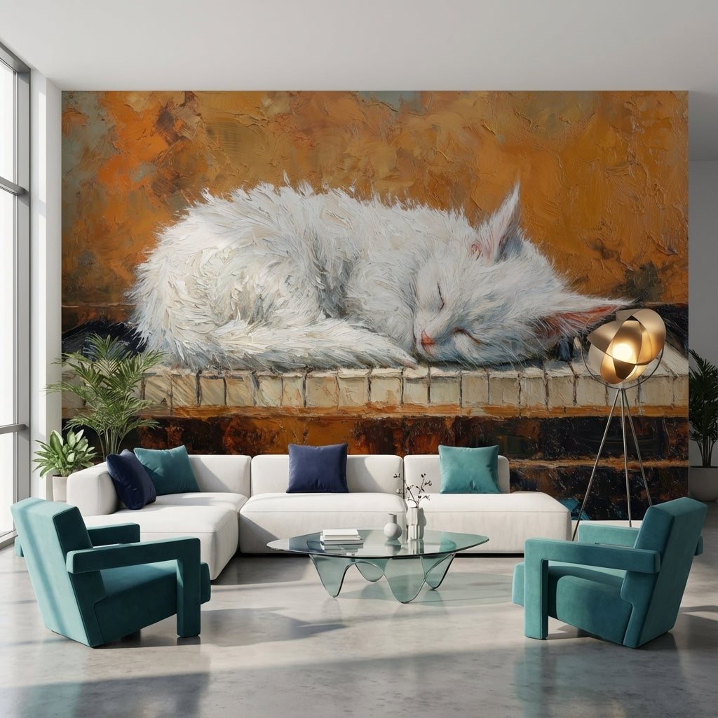 Cat Wallpaper Piano Abstract Wall Mural
