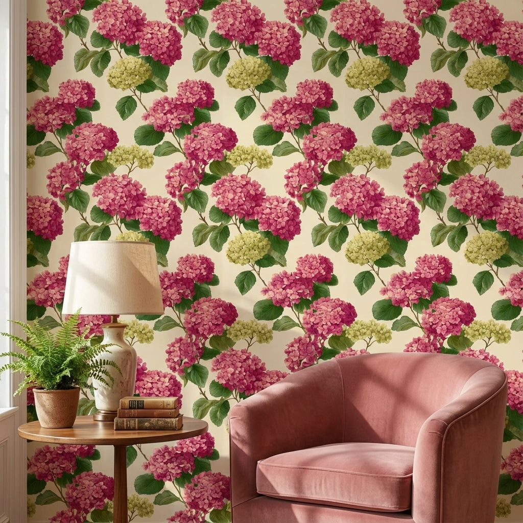 Hydrangea Wallpaper Floral Removable Vintage Wall Mural