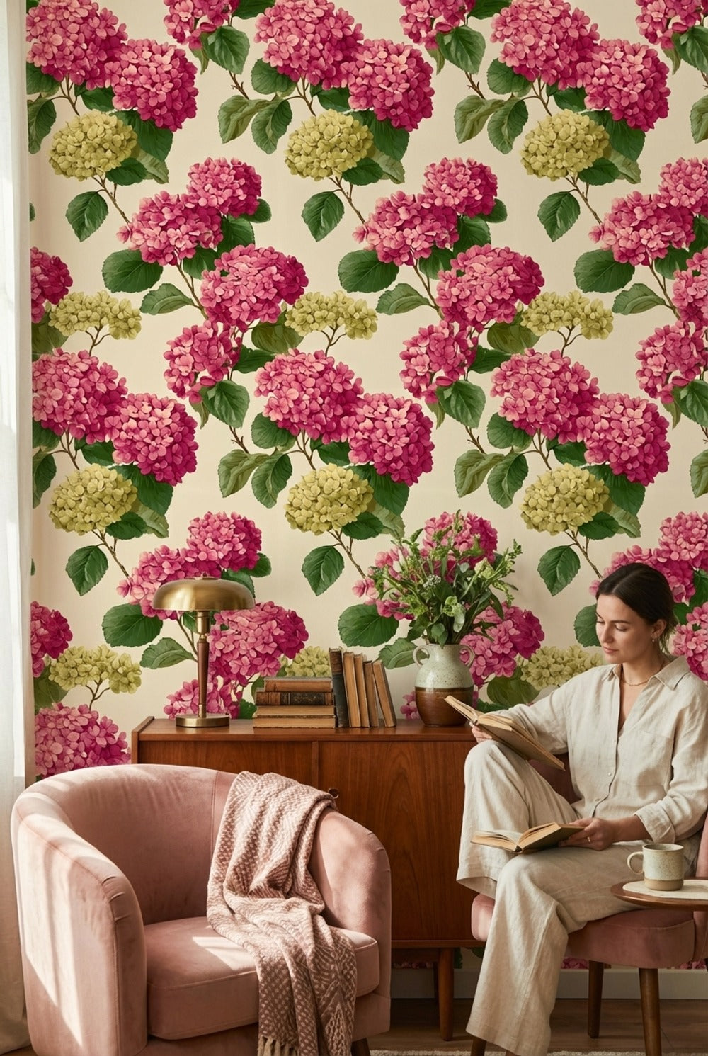 Hydrangea Wallpaper Floral Removable Vintage Wall Mural