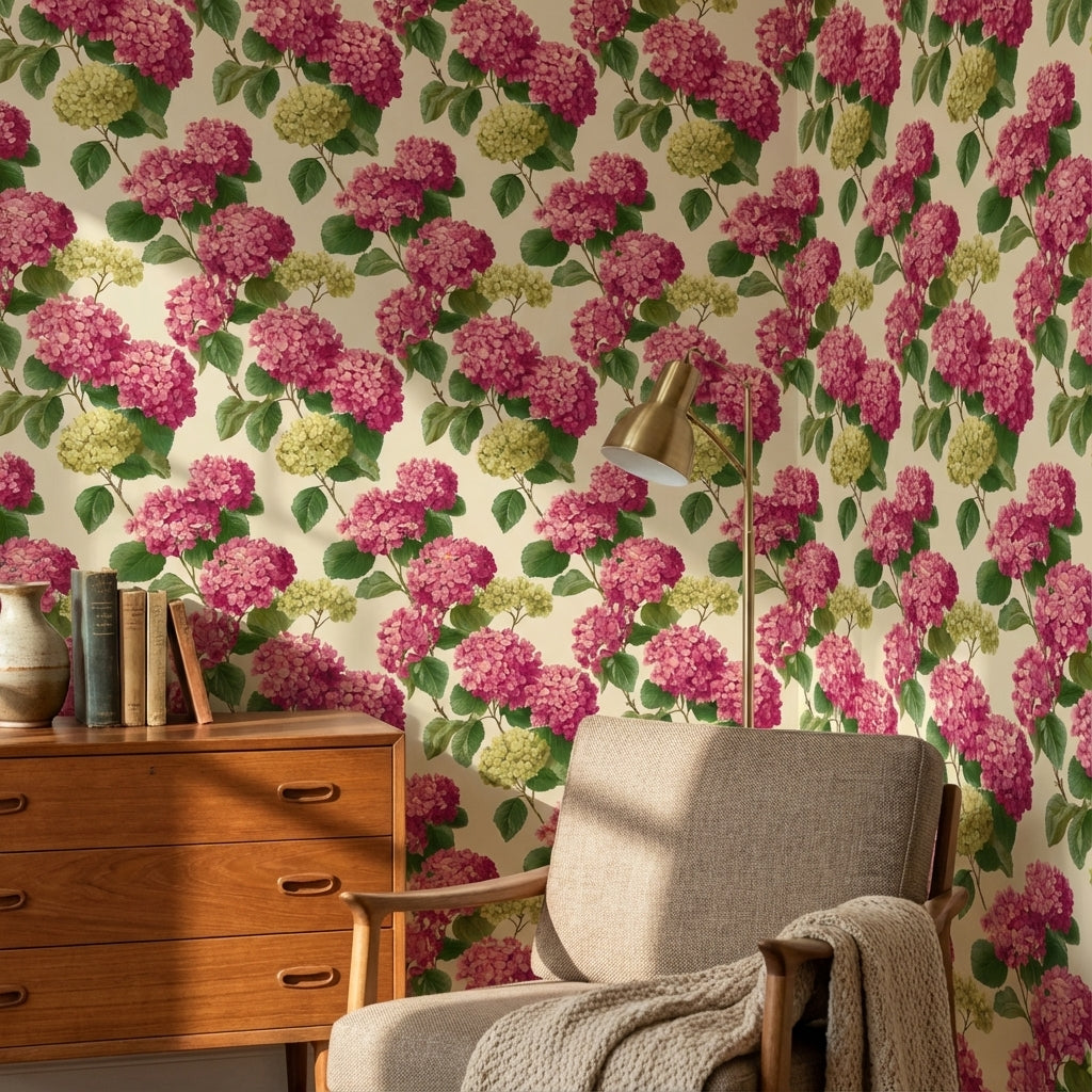 Hydrangea Wallpaper Floral Removable Vintage Wall Mural