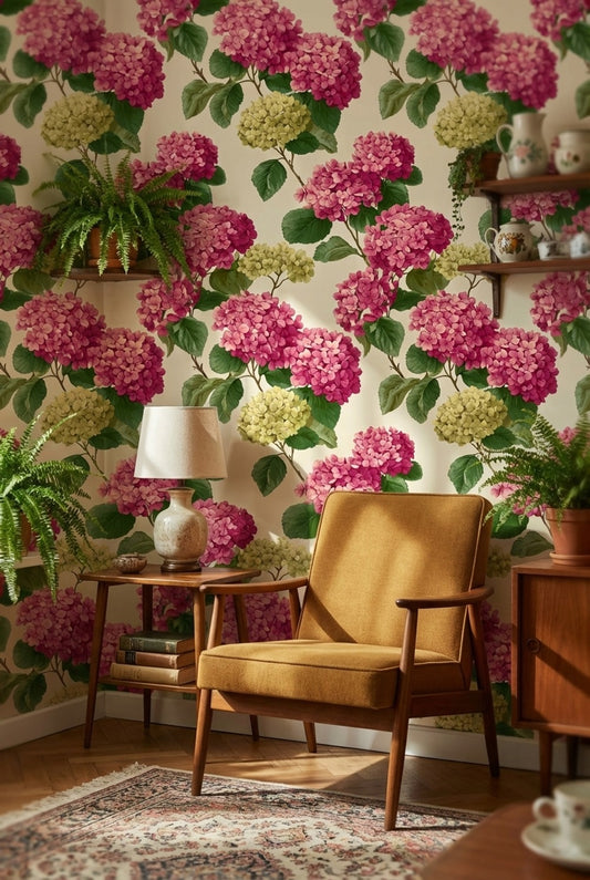 Hydrangea Wallpaper Floral Removable Vintage Wall Mural