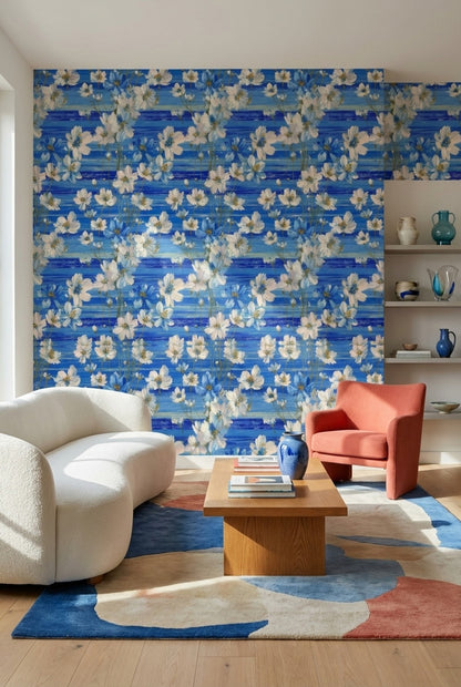 Floral Wallpaper Blue Modern Removable Wall Decor