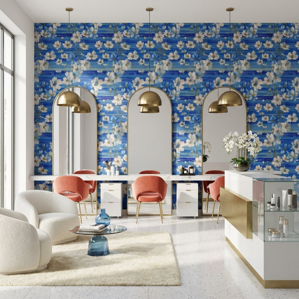 Floral Wallpaper Blue Modern Removable Wall Decor