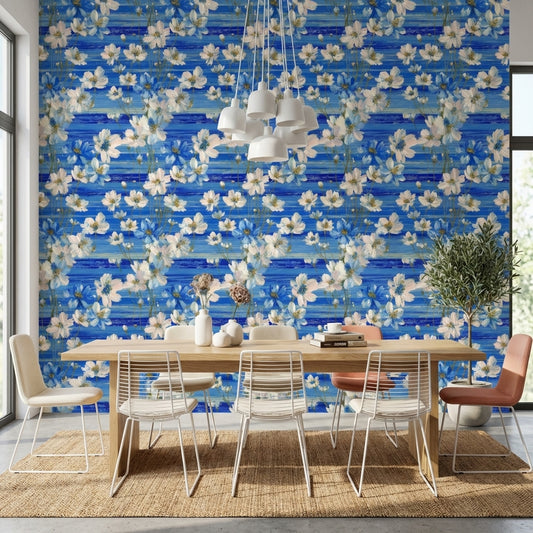 Floral Wallpaper Blue Modern Removable Wall Decor