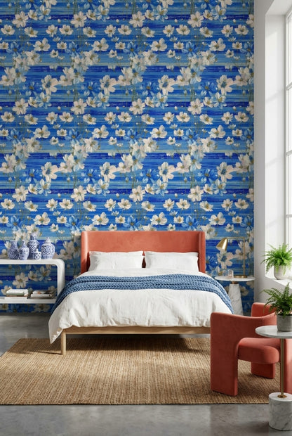 Floral Wallpaper Blue Modern Removable Wall Decor