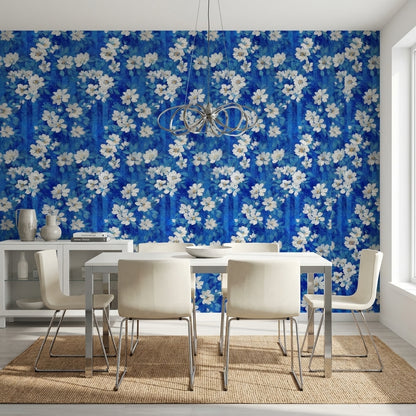 Floral Wallpaper Blue Removable Modern Wall Mural