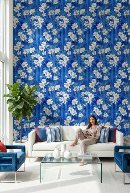 Floral Wallpaper Blue Removable Modern Wall Mural
