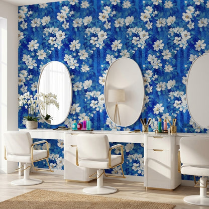 Floral Wallpaper Blue Removable Modern Wall Mural