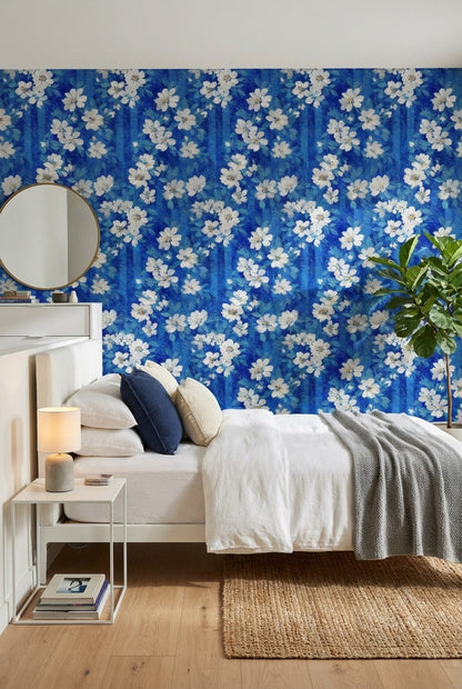 Floral Wallpaper Blue Removable Modern Wall Mural