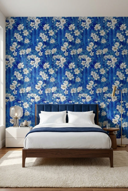 Floral Wallpaper Blue Removable Modern Wall Mural