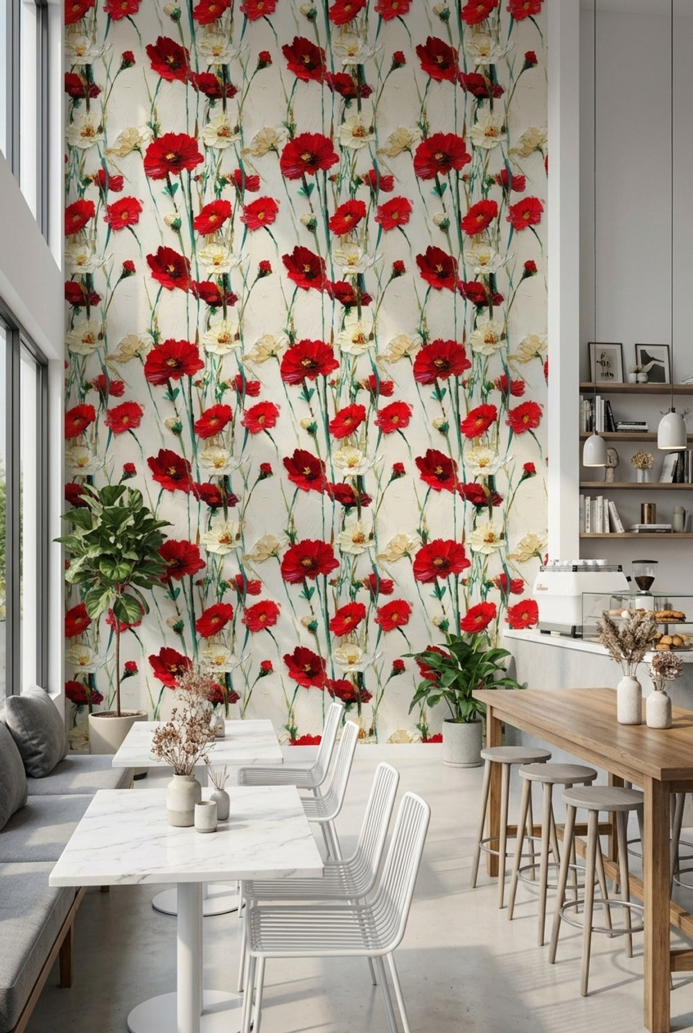 Floral Wallpaper Abstract Red Decorative Mural