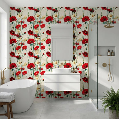 Floral Wallpaper Abstract Red Decorative Mural