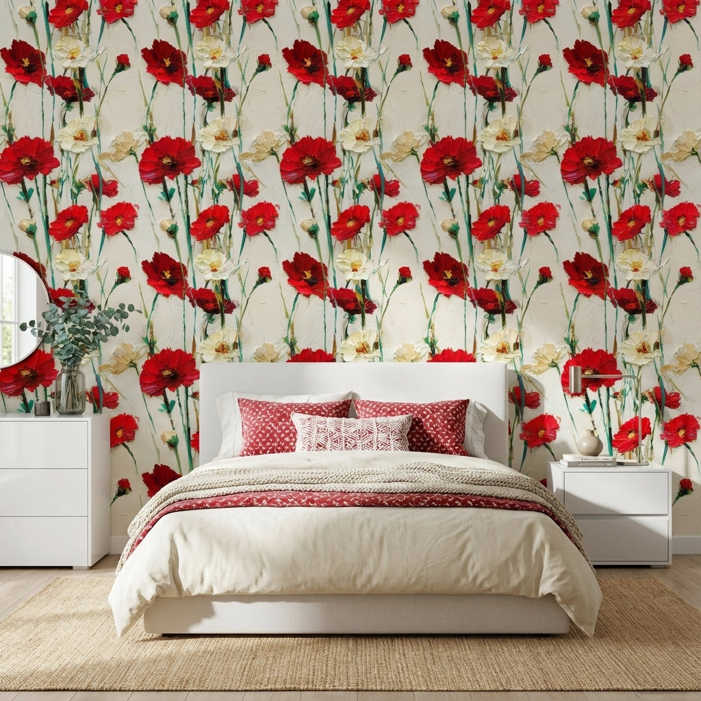 Floral Wallpaper Abstract Red Decorative Mural