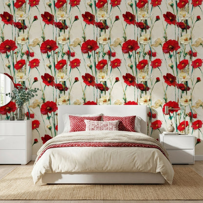 Floral Wallpaper Abstract Red Decorative Mural