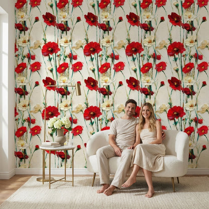 Floral Wallpaper Abstract Red Decorative Mural