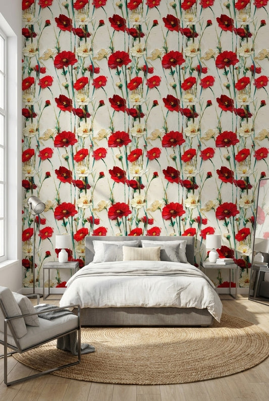 Floral Wallpaper Abstract Red Decorative Mural