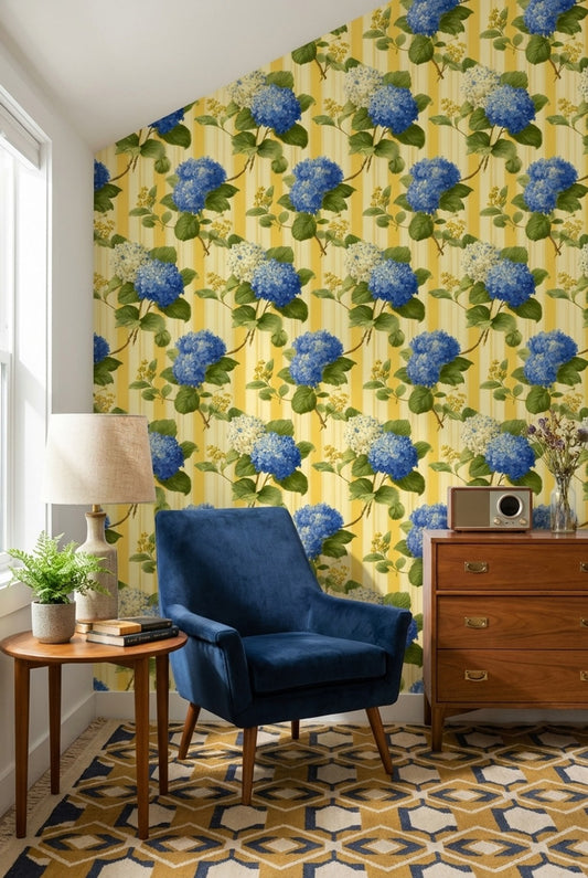 Floral Wallpaper Hydrangeas Vintage Removable Wall Decor
