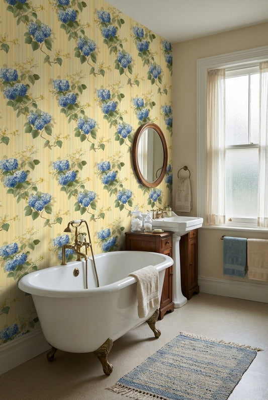Floral Wallpaper Hydrangeas Vintage Decorative Mural