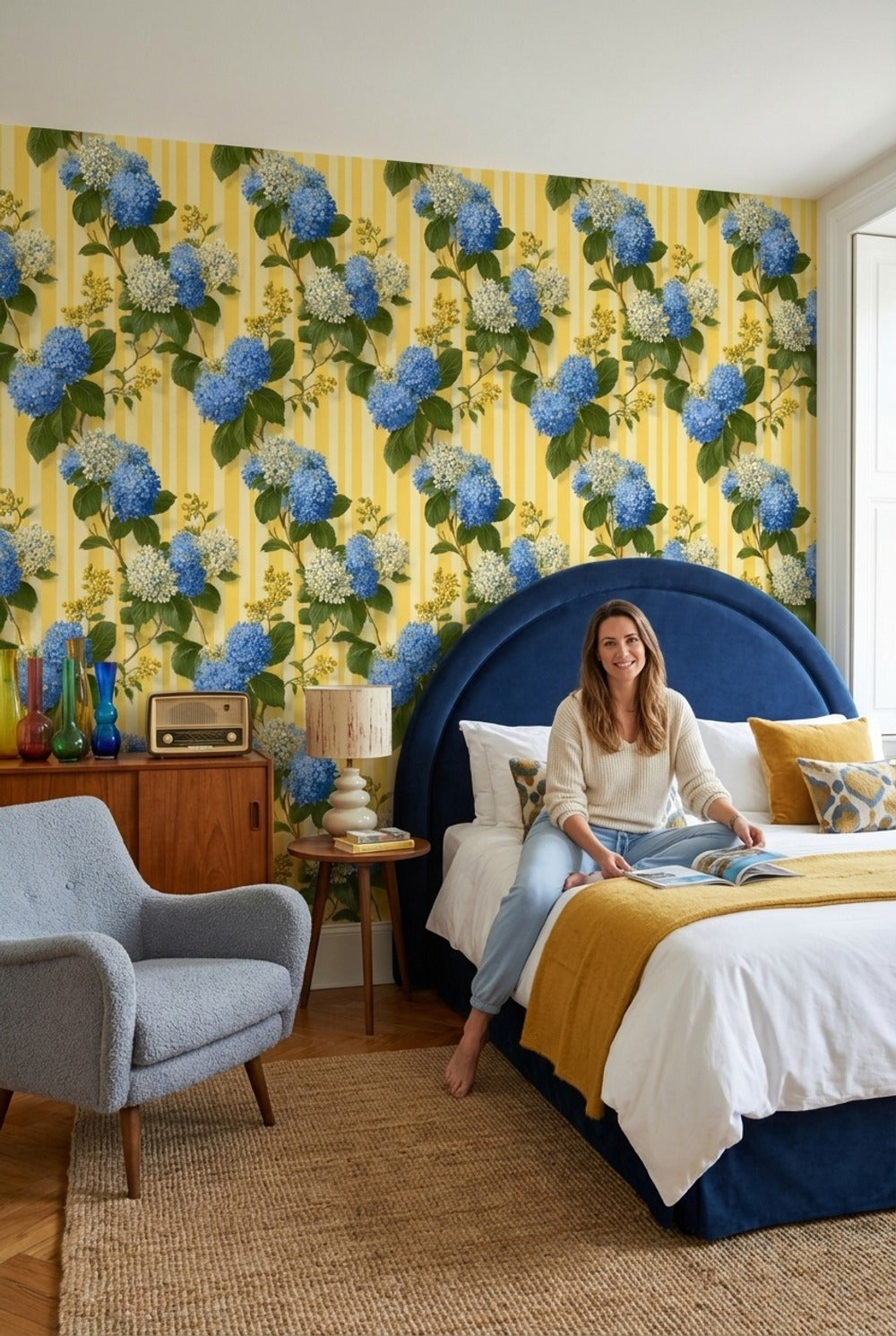 Floral Wallpaper Striped Removable Vintage Wall Mural