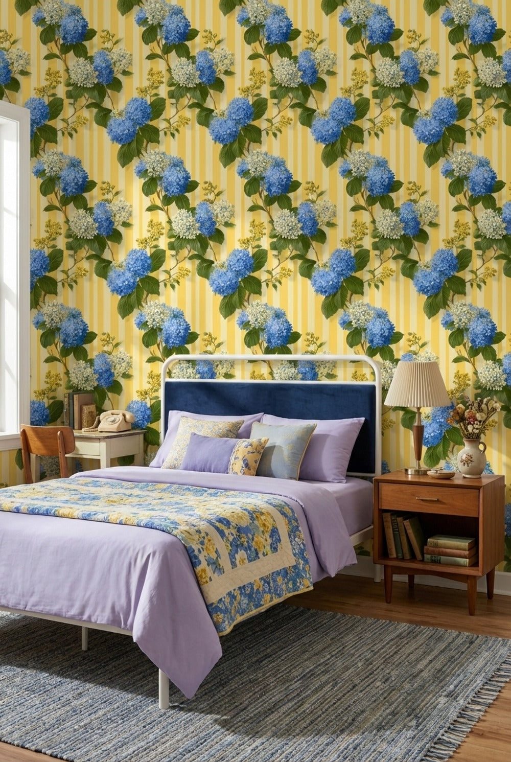 Floral Wallpaper Striped Removable Vintage Wall Mural