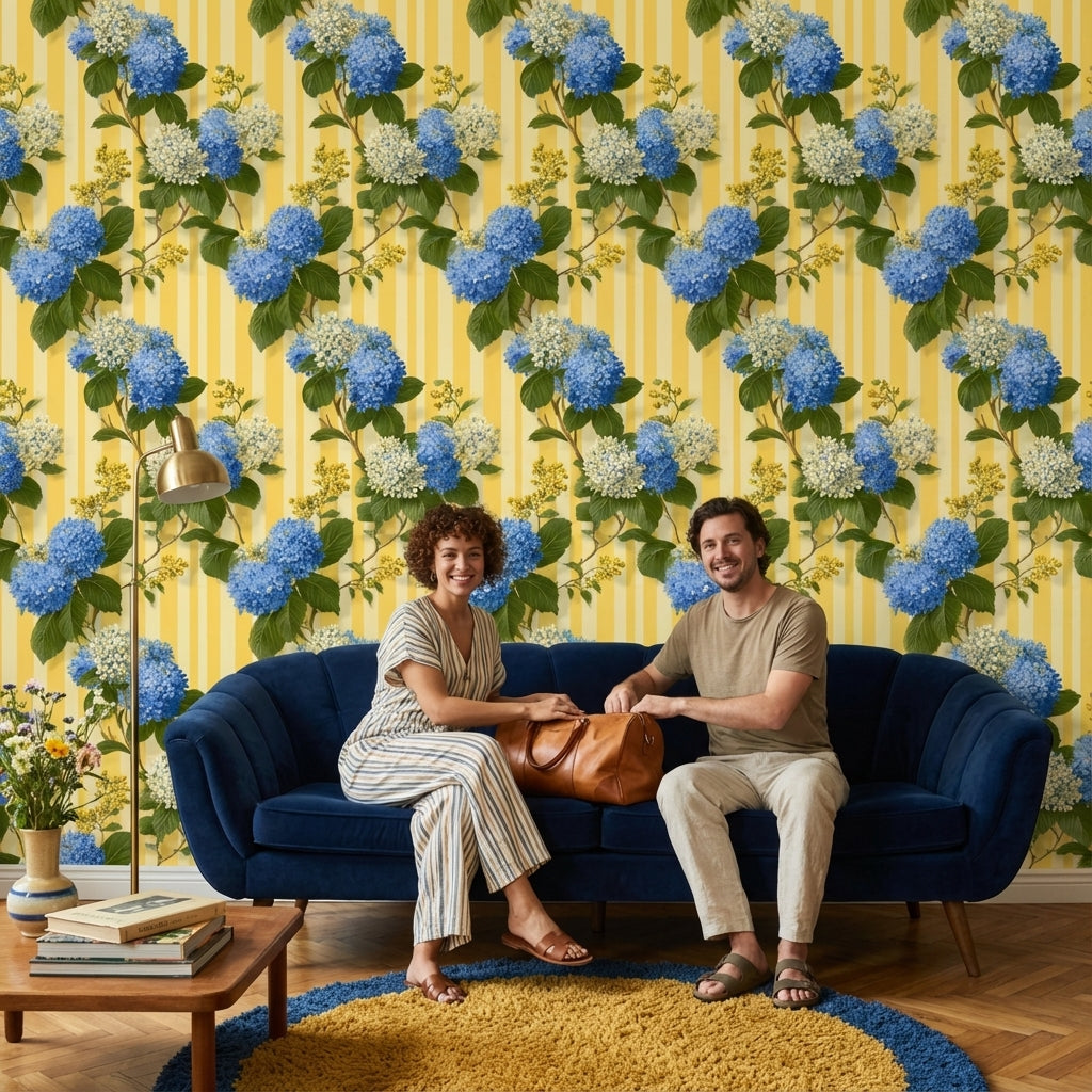 Floral Wallpaper Striped Removable Vintage Wall Mural