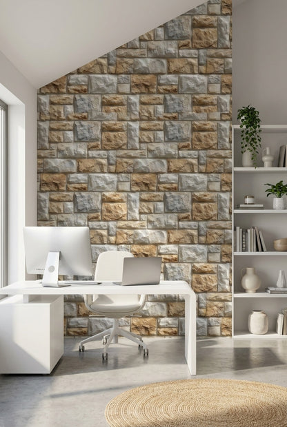 Stone Wallpaper Beige Rustic Decorative Mural