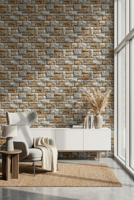 Stone Wallpaper Beige Rustic Decorative Mural