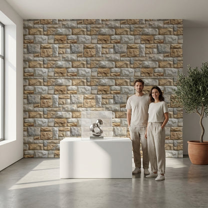 Stone Wallpaper Beige Rustic Decorative Mural