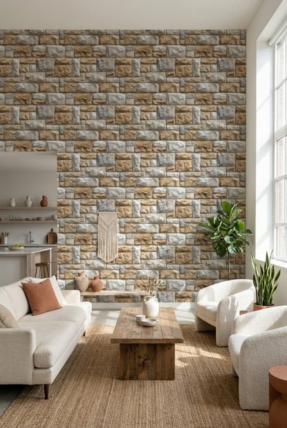 Stone Wallpaper Beige Rustic Decorative Mural
