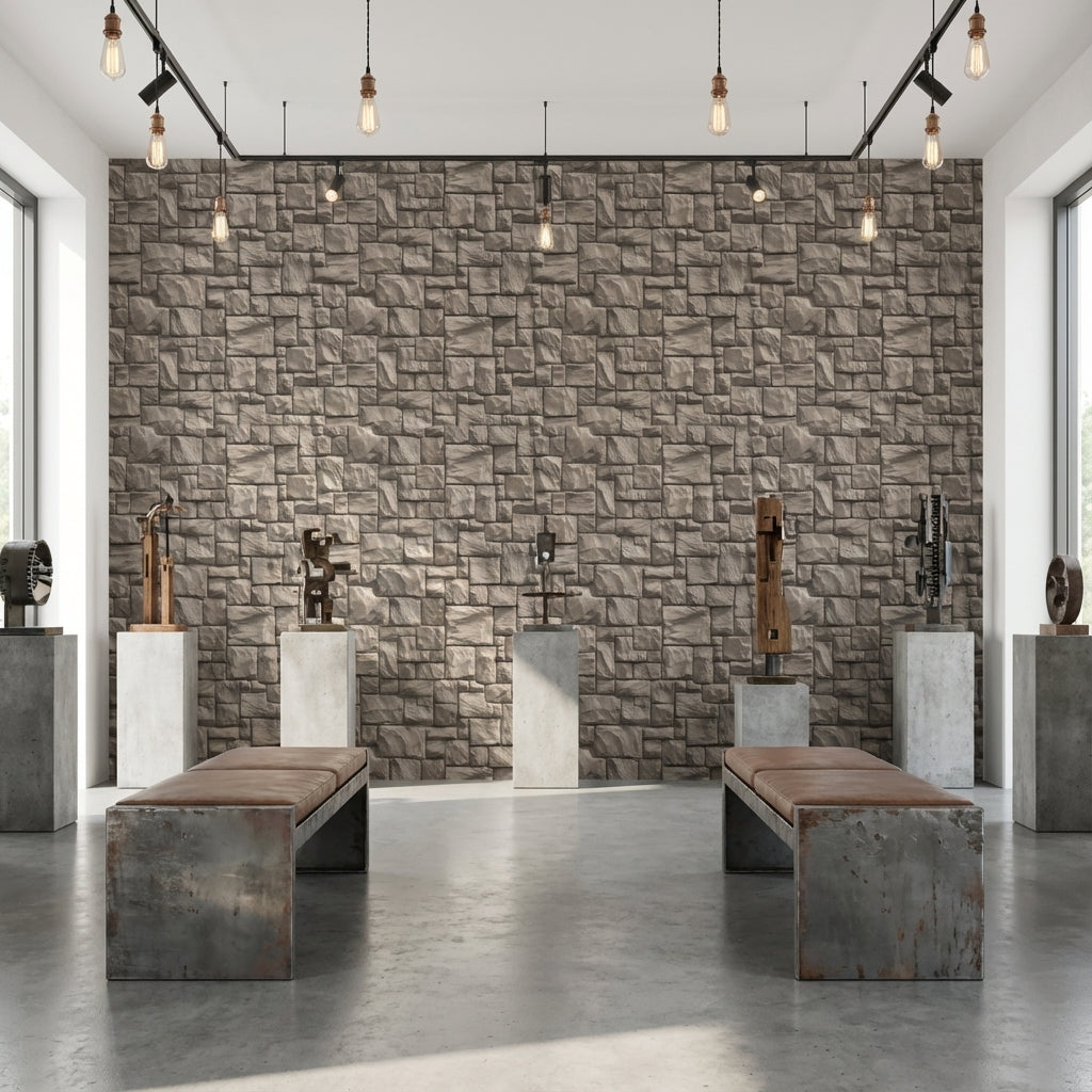 Stone Texture Wallpaper Brown Rustic Removable Wall Decor