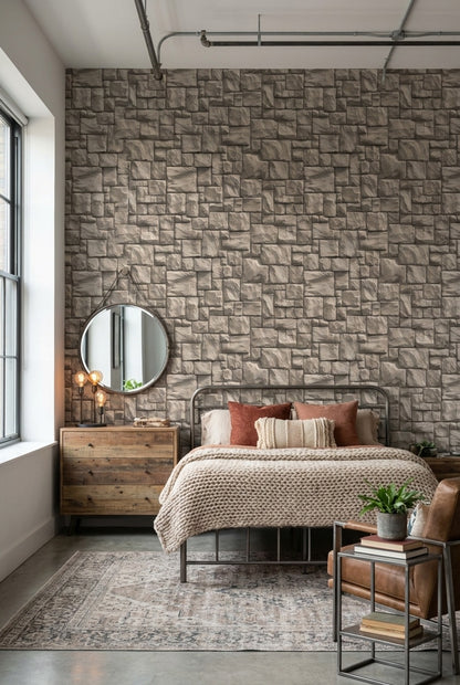 Stone Texture Wallpaper Brown Rustic Removable Wall Decor